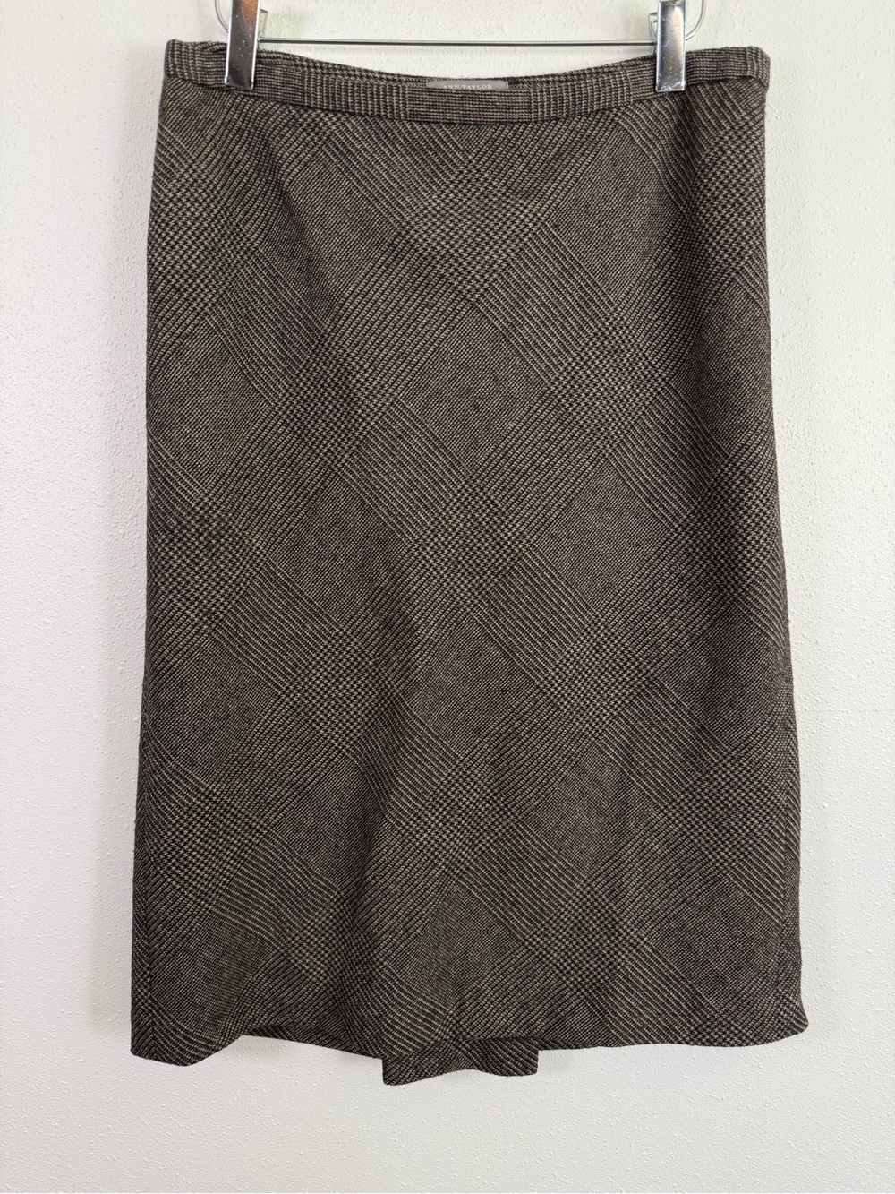 Vintage Ann Taylor Petites Wool Plaid Pencil Skirt 8P Brown Glen Plaid